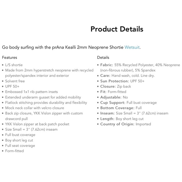 PRANA NWT Kealli Neoprene Shortie Wetsuit XL - Picture 13 of 16